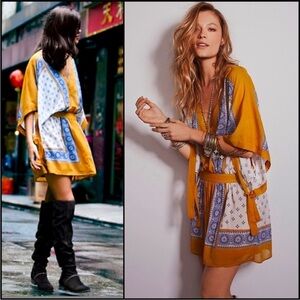 Free People Mustard and Blue Tunic